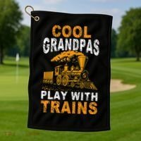 Cool Grandpas Play With Trains Locomotive Train Grandpa Golf Towel thumb 1