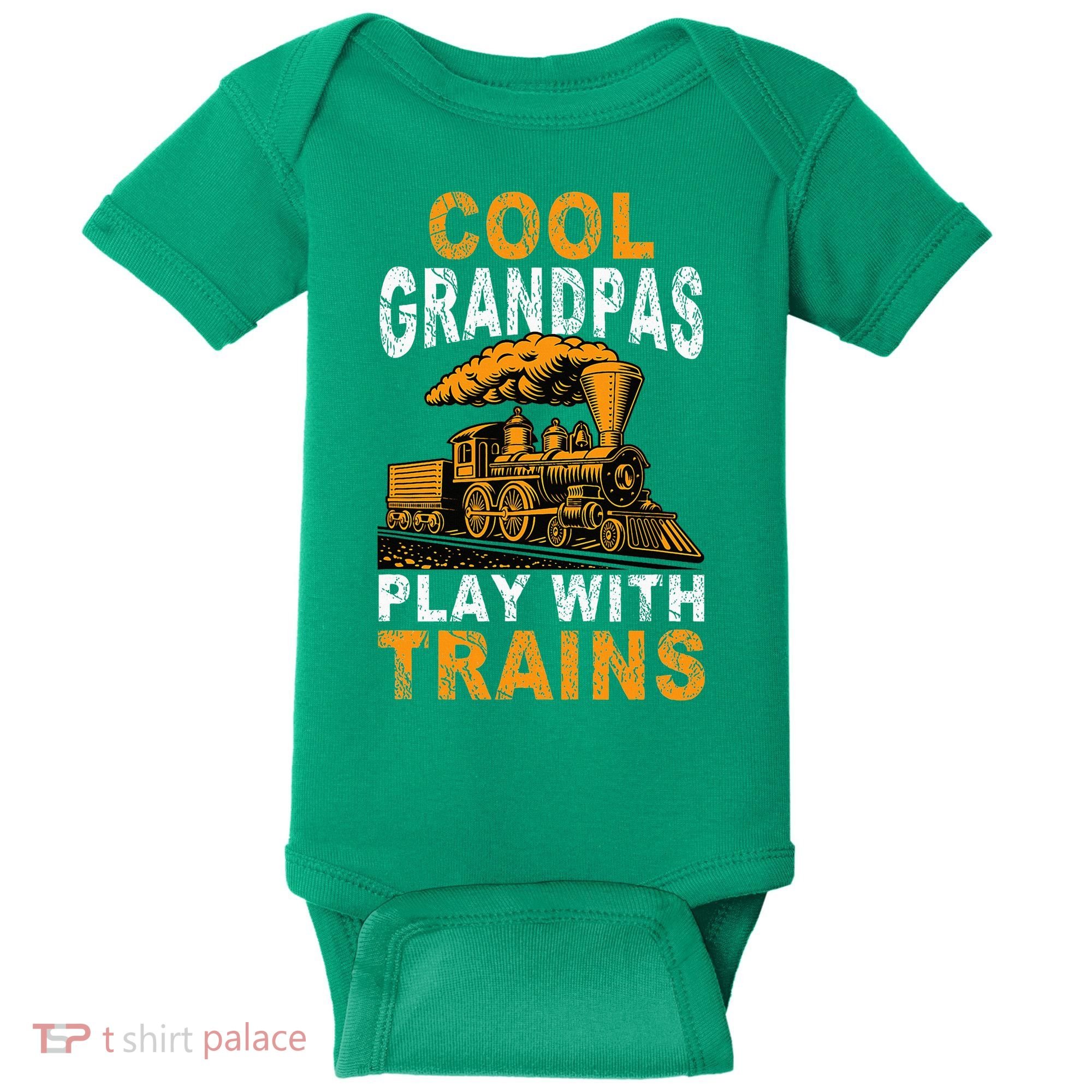 Cool Grandpas Play With Trains Locomotive Train Grandpa Baby Bodysuit