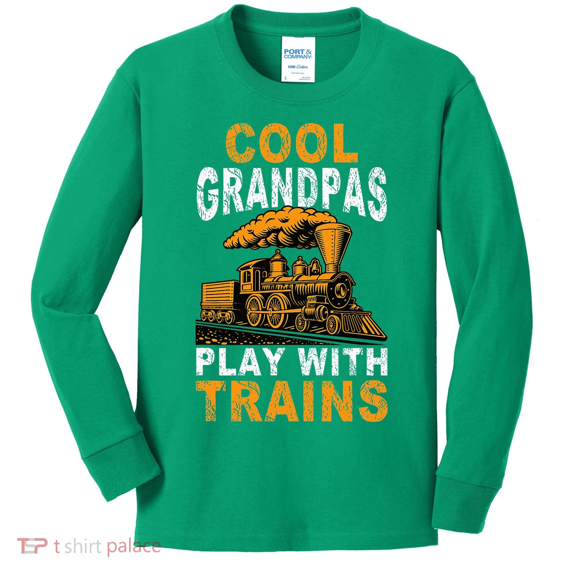 Cool Grandpas Play With Trains Locomotive Train Grandpa Kids Long Sleeve Shirt