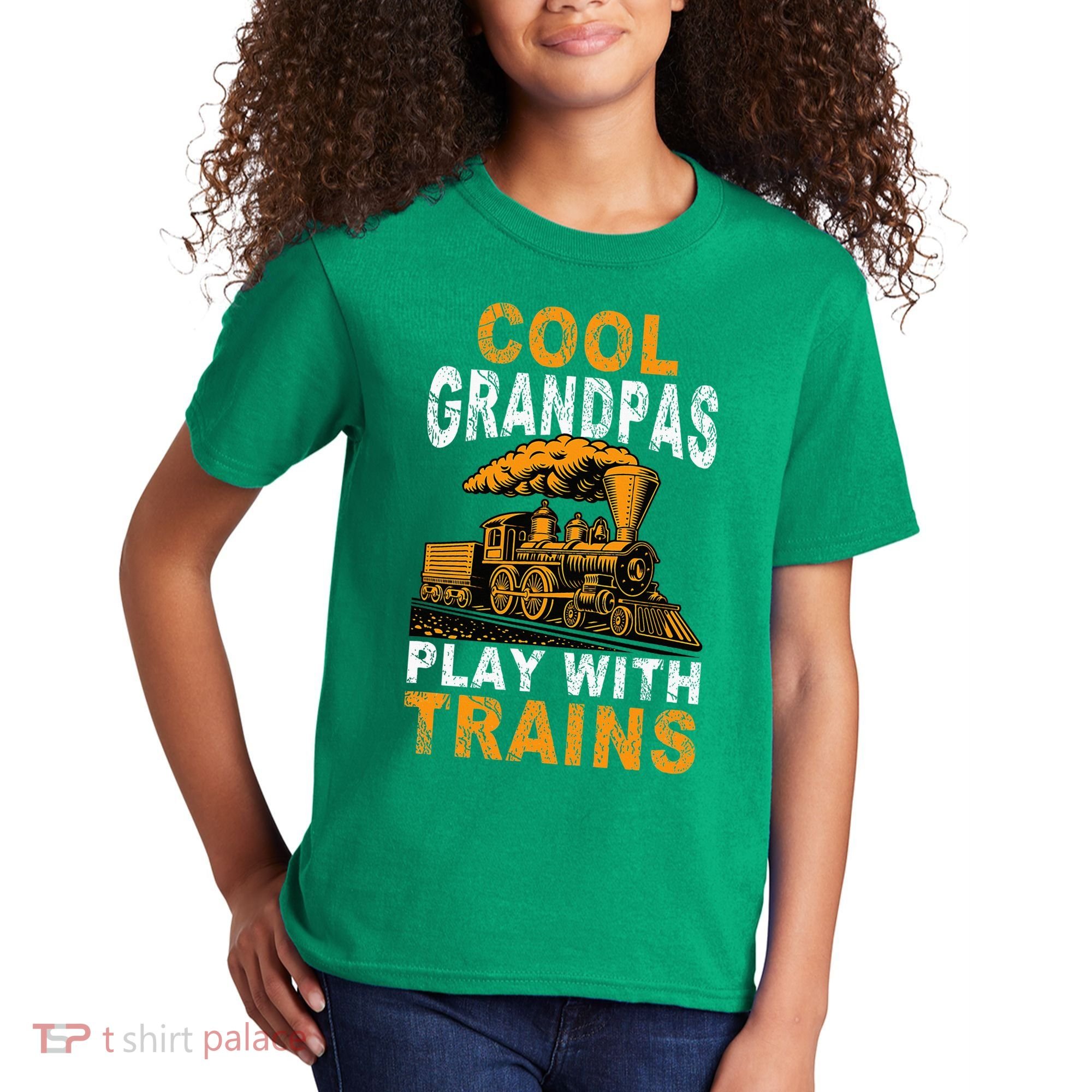 Cool Grandpas Play With Trains Locomotive Train Grandpa Kids T-Shirt