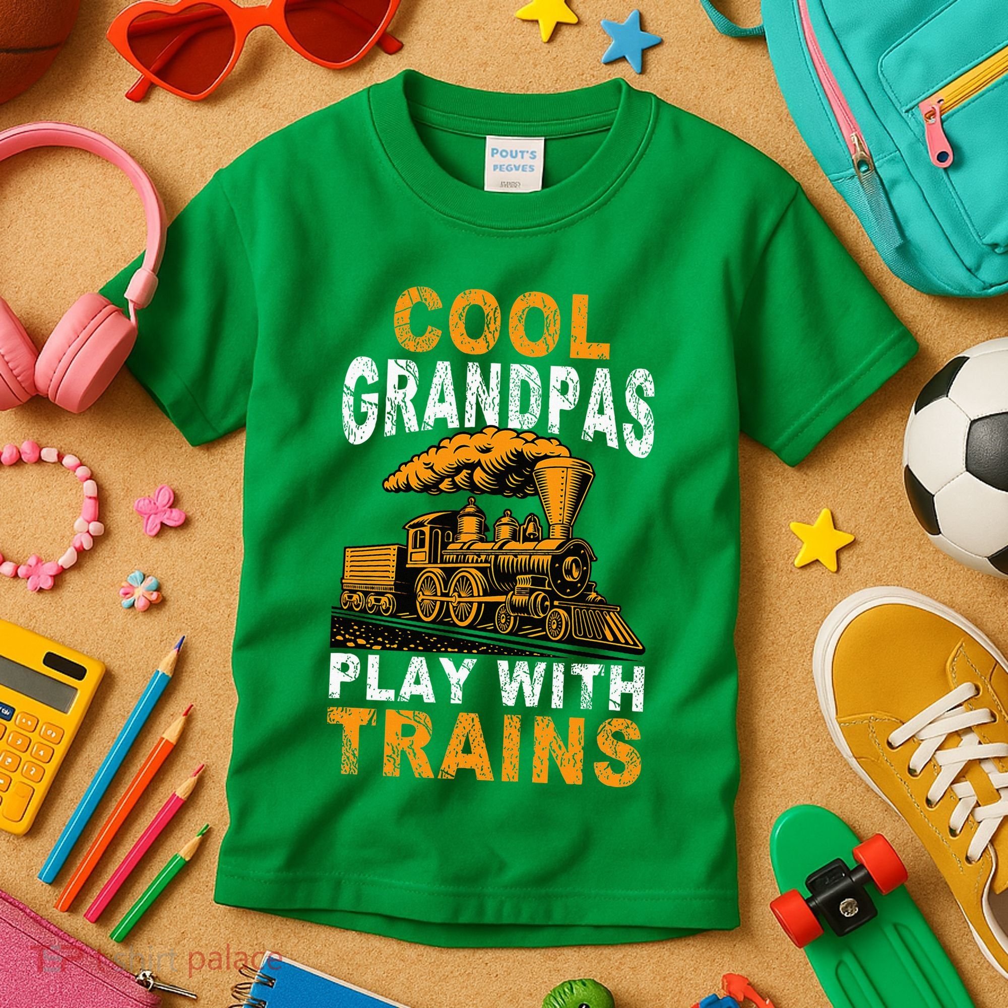 Cool Grandpas Play With Trains Locomotive Train Grandpa Kids T-Shirt