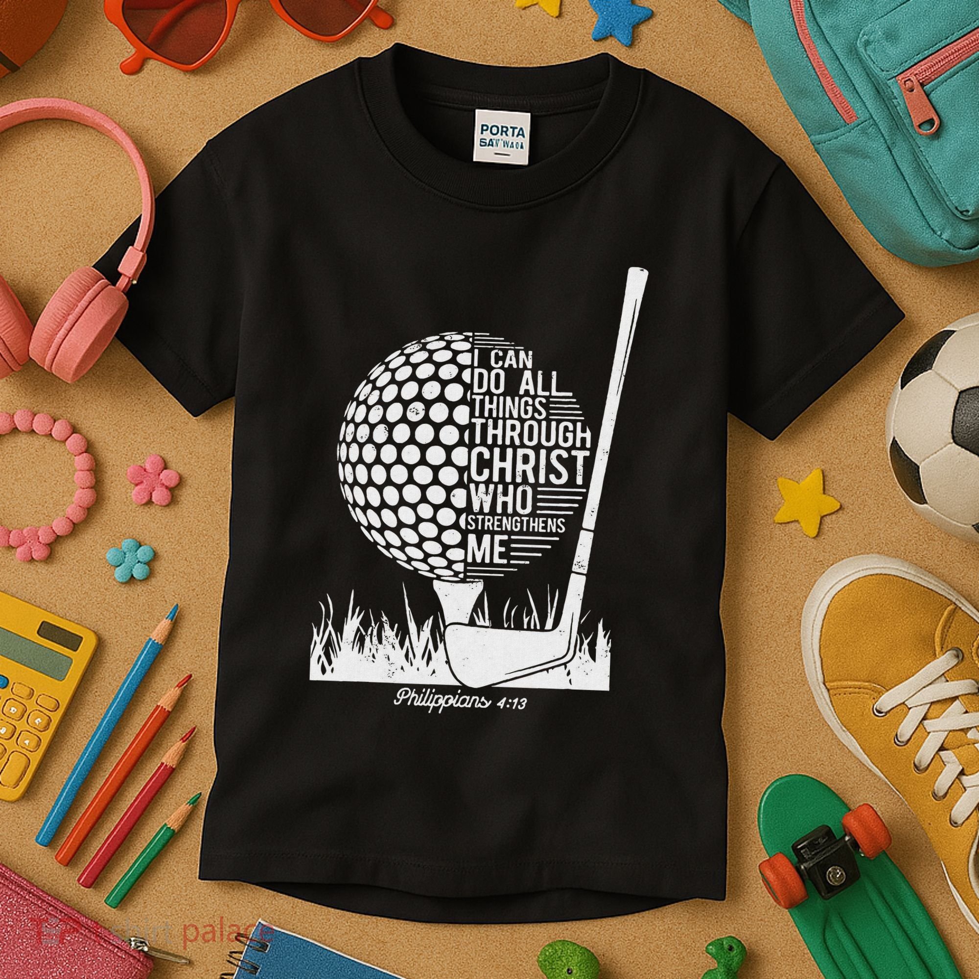 Christian Golf Plyer I Can Do All Things Philippians 4 13 Kids T-Shirt