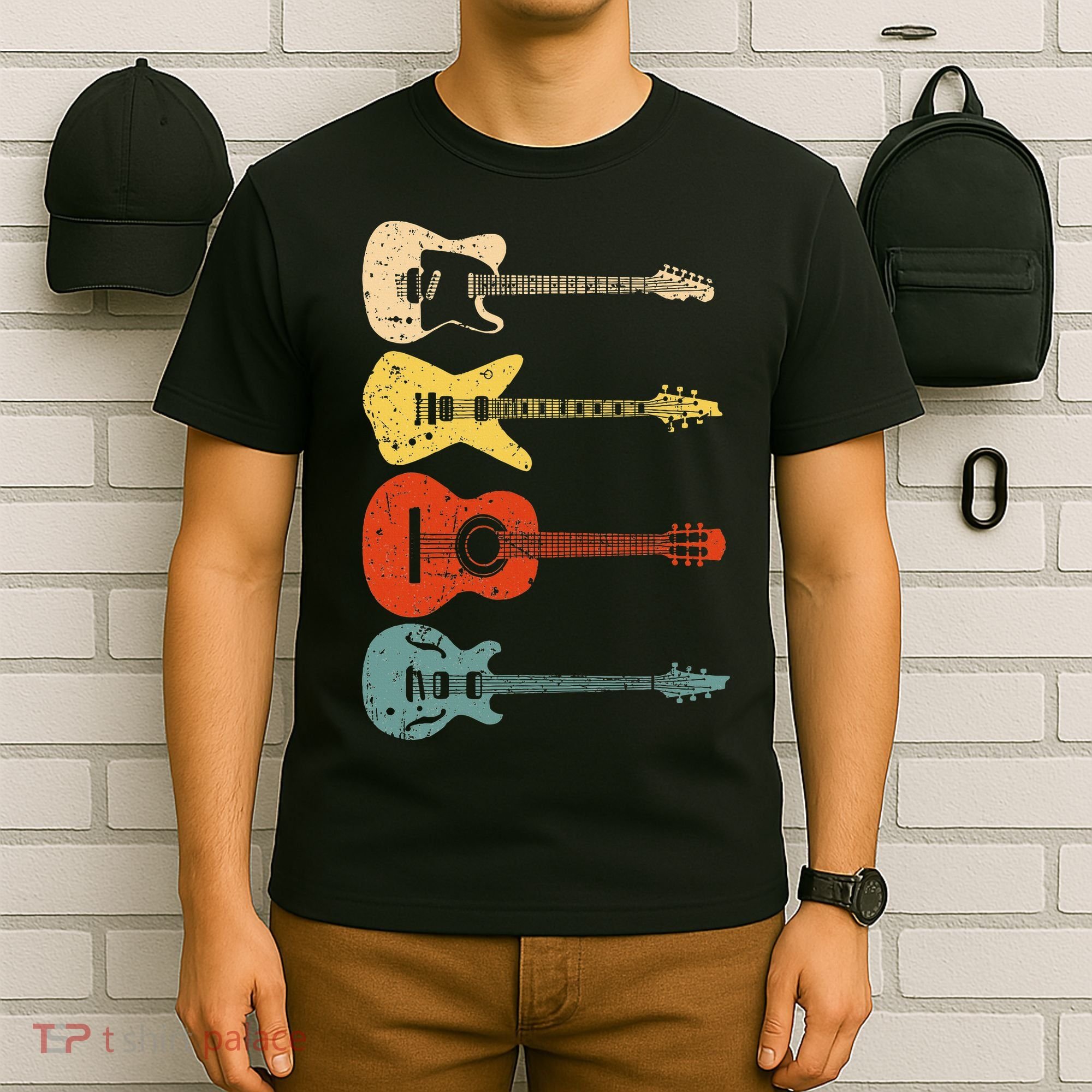 Cool Guitar Players Art Vintage Acoustic Guitarist T-Shirt