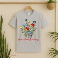 Cute Gift Puzzle Wildflower Grow Your Awareness Autism Awareness Month  T-Shirt thumb 2