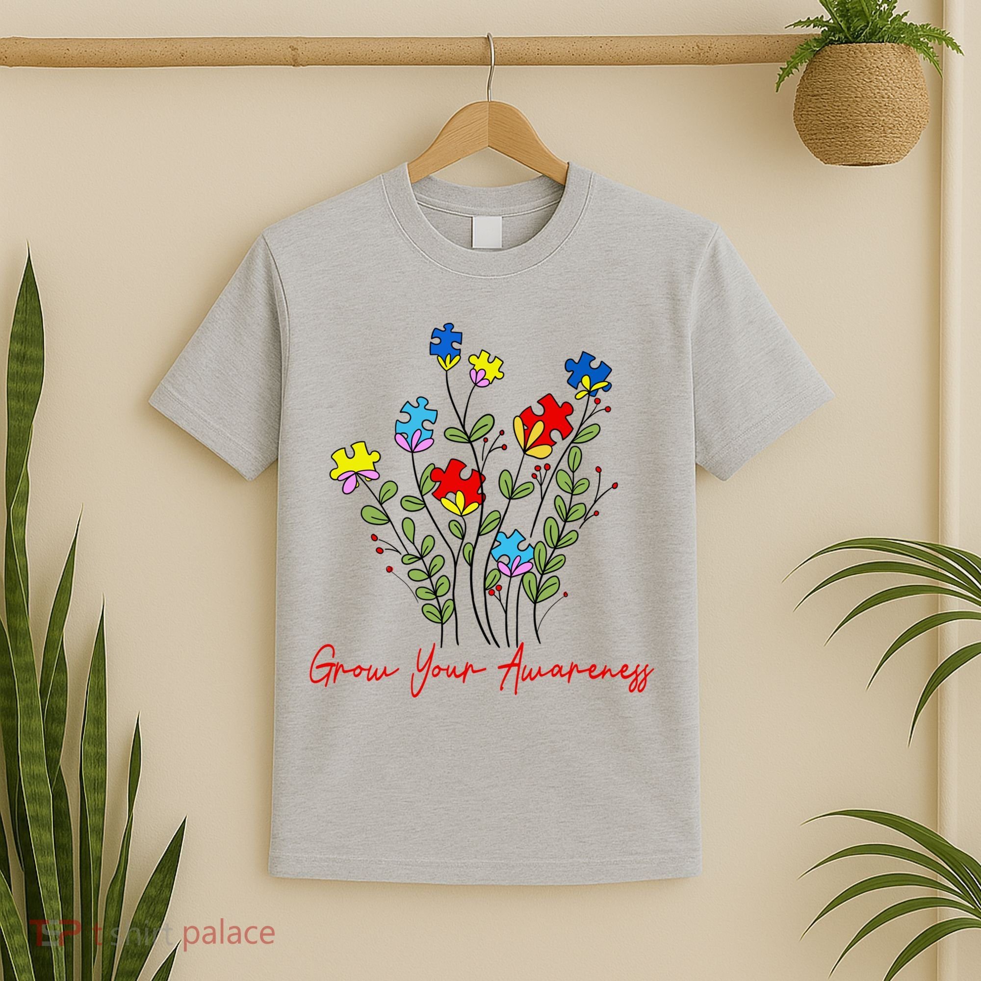 Cute Gift Puzzle Wildflower Grow Your Awareness Autism Awareness Month  T-Shirt