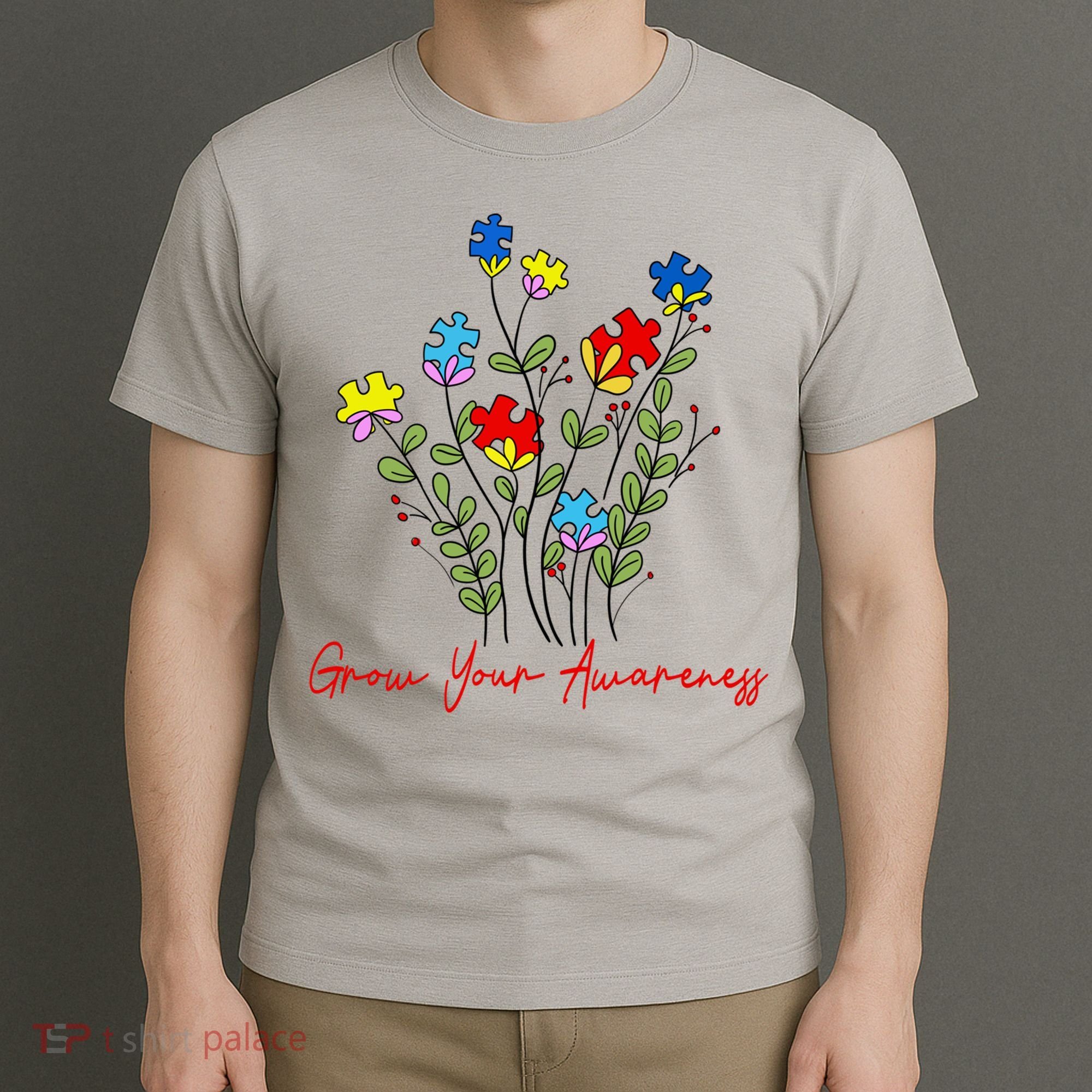 Cute Gift Puzzle Wildflower Grow Your Awareness Autism Awareness Month  T-Shirt