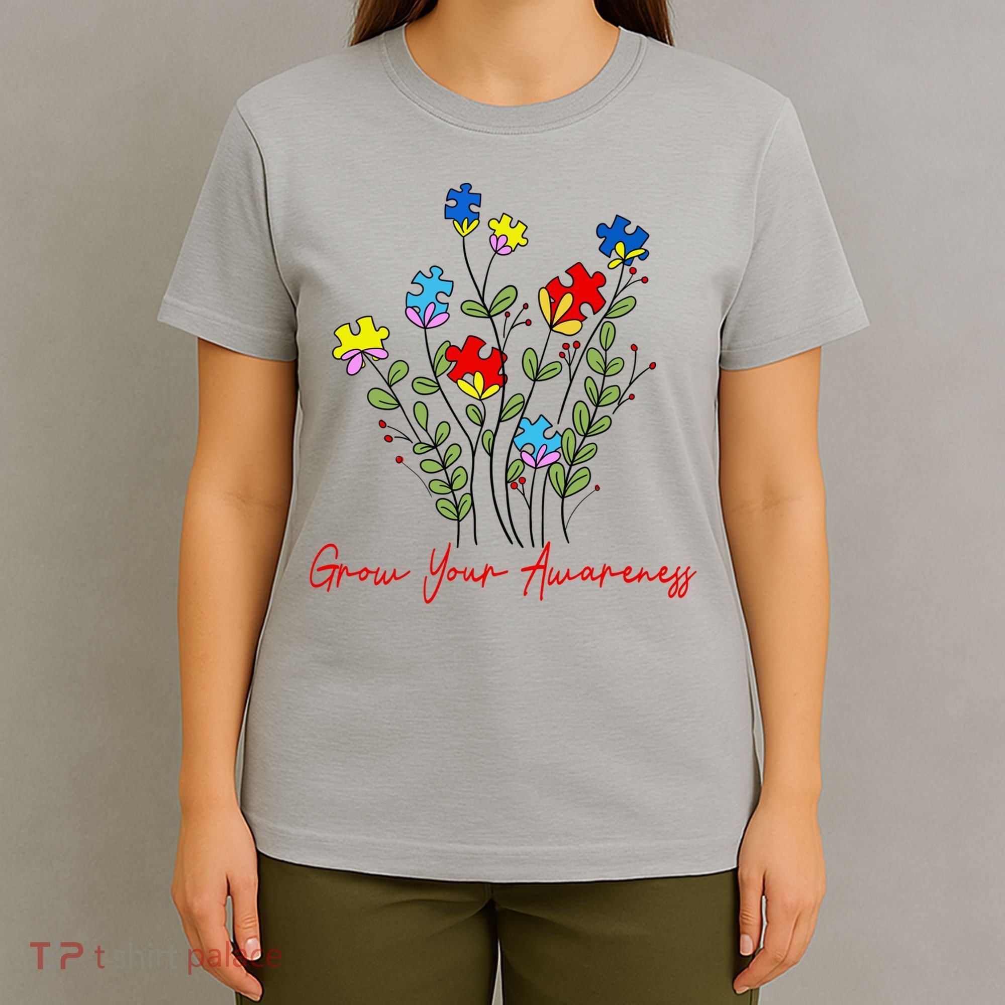 Cute Gift Puzzle Wildflower Grow Your Awareness Autism Awareness Month  T-Shirt