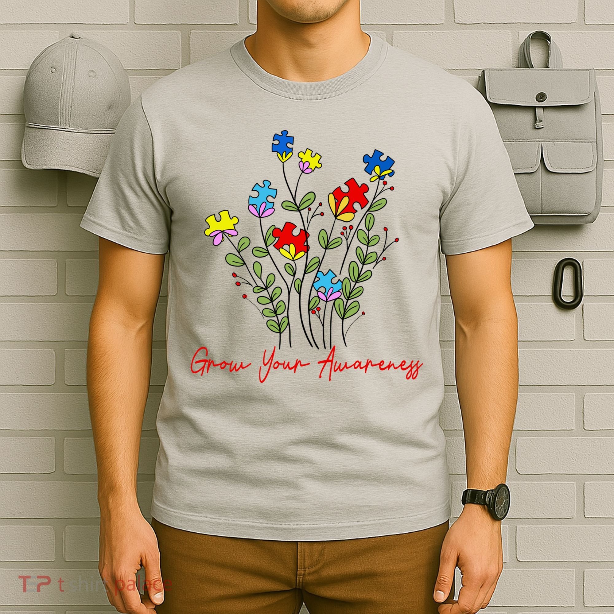 Cute Gift Puzzle Wildflower Grow Your Awareness Autism Awareness Month  T-Shirt