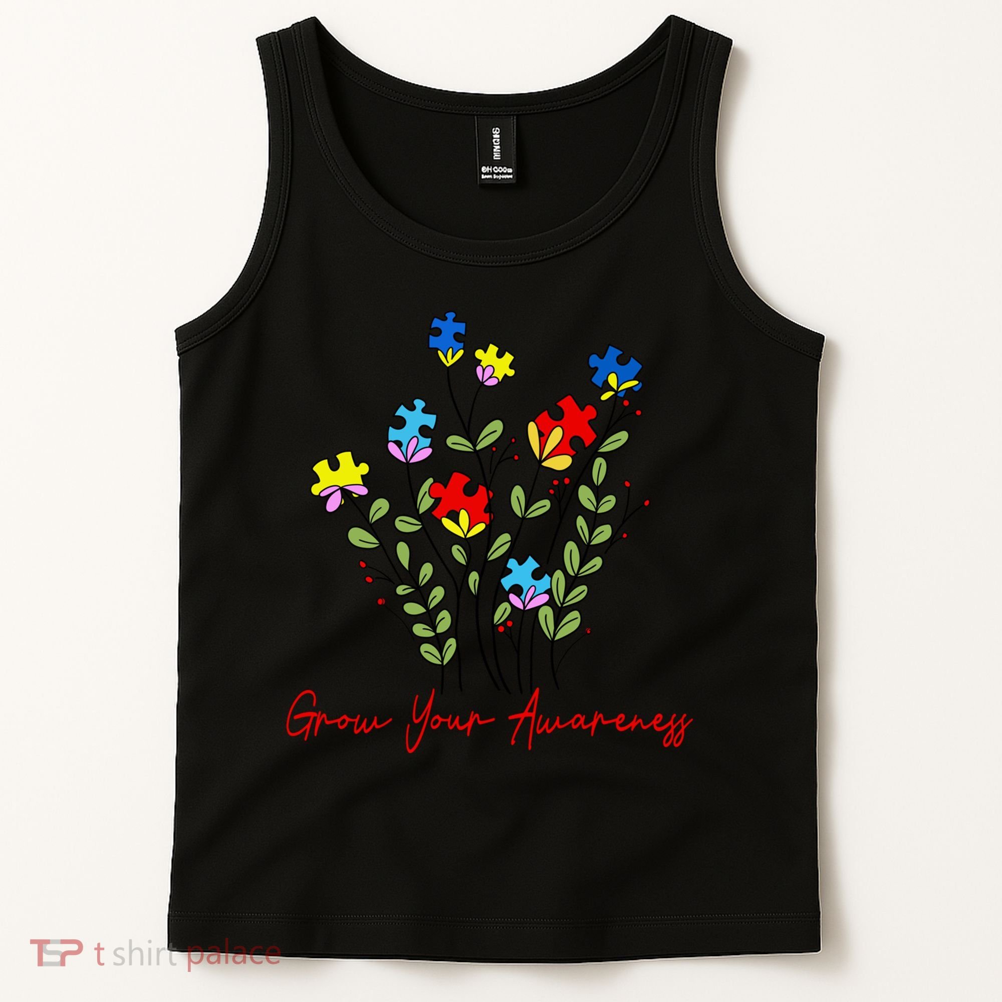 Cute Gift Puzzle Wildflower Grow Your Awareness Autism Awareness Month  Tank Top