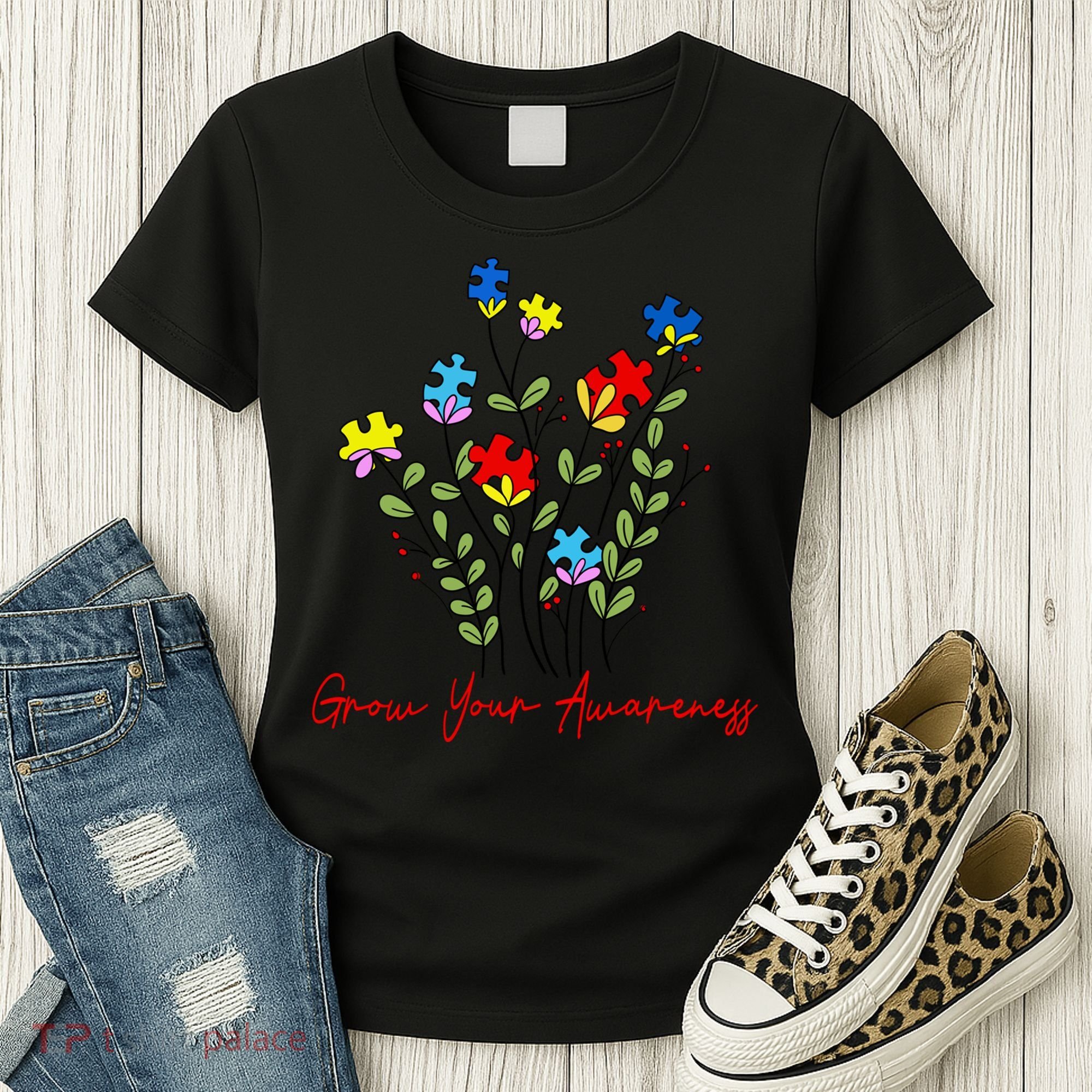 Cute Gift Puzzle Wildflower Grow Your Awareness Autism Awareness Month  Women's T-Shirt