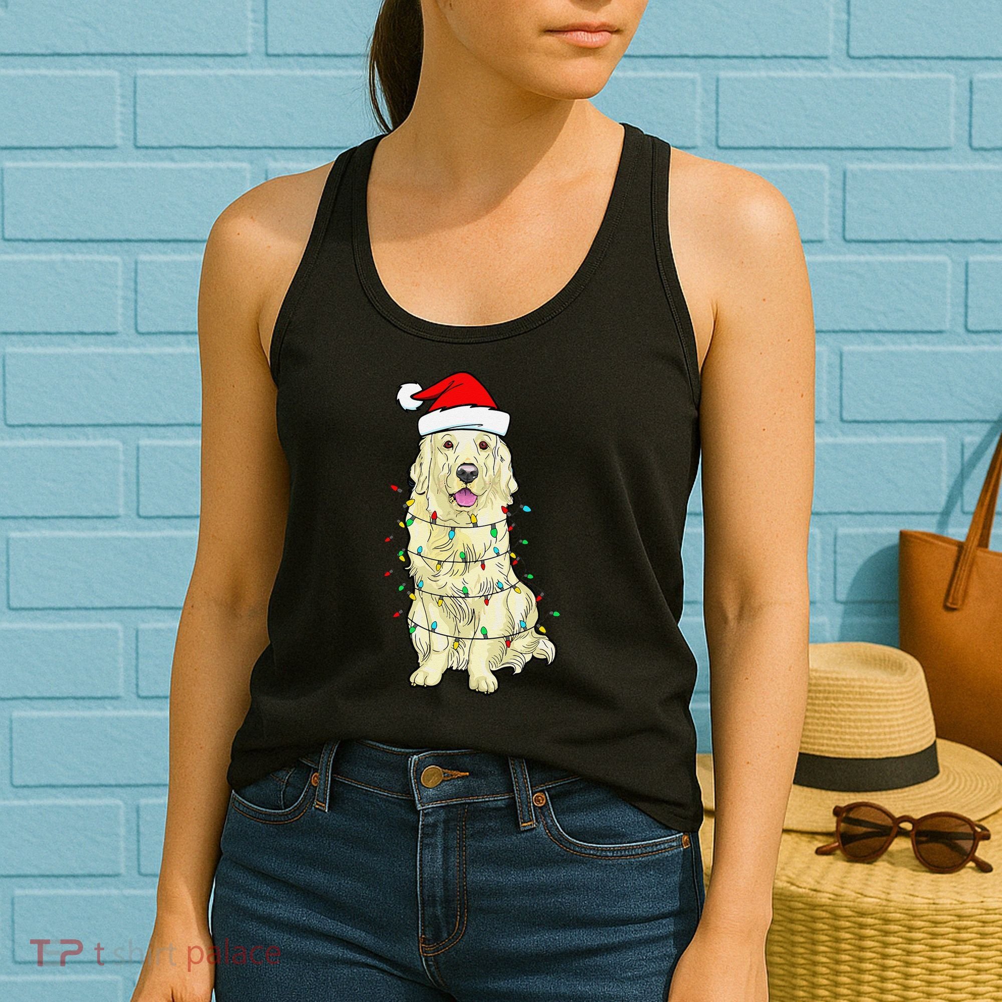 Cream Golden Retriever Dog Merry Xmas Christmas Lights Women's Tank Top