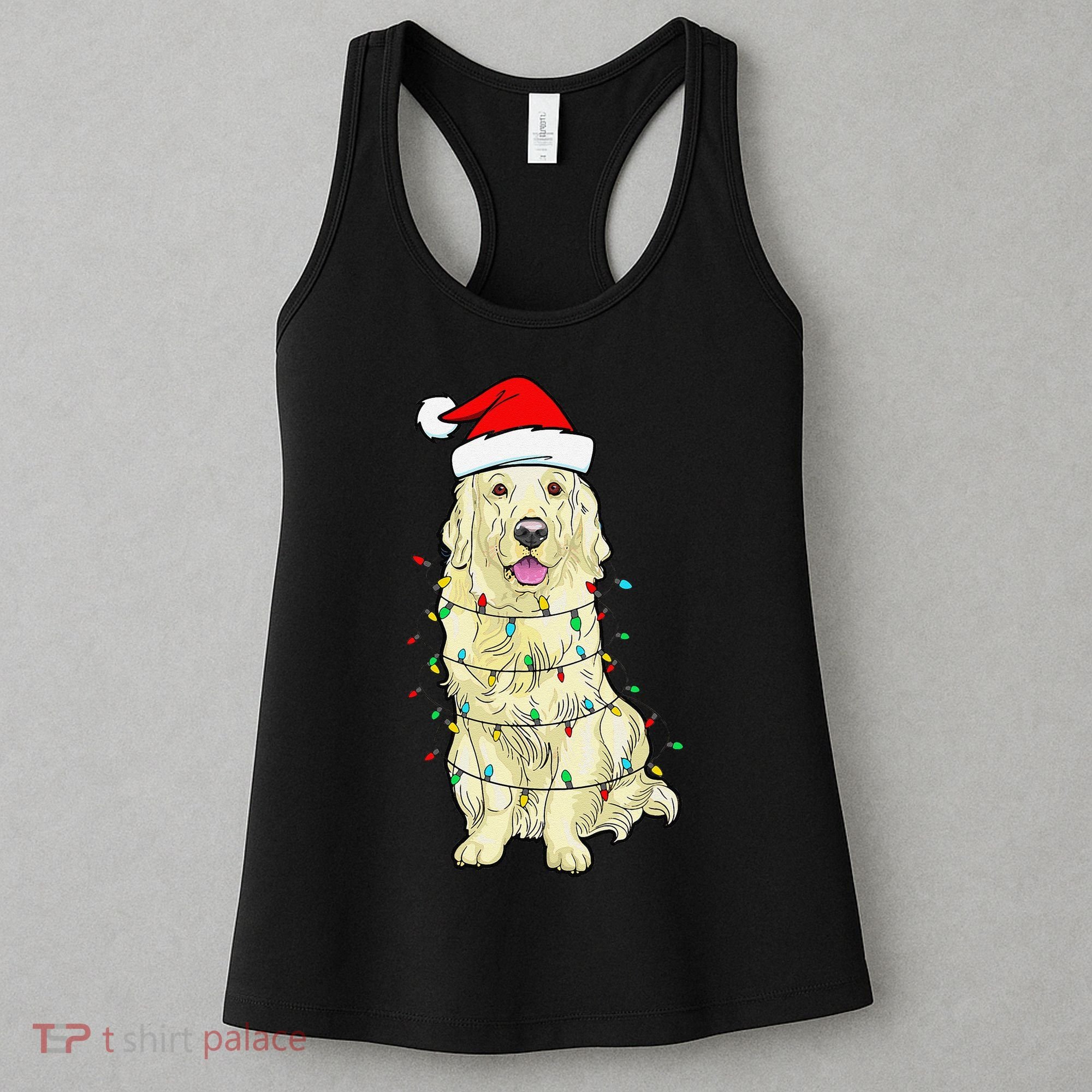 Cream Golden Retriever Dog Merry Xmas Christmas Lights Women's Tank Top