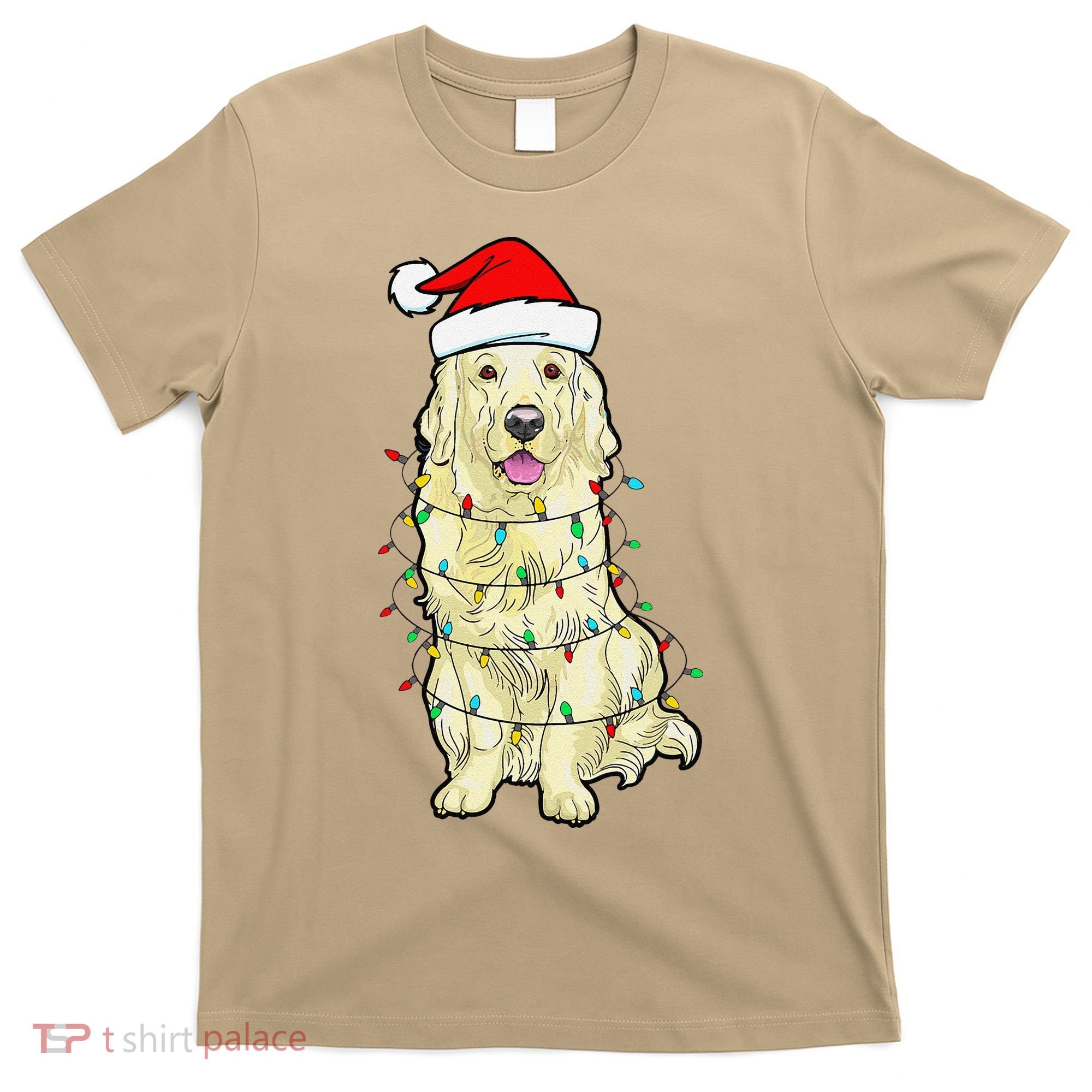 Cream Golden Retriever Dog Merry Xmas Christmas Lights T-Shirt