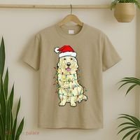 Cream Golden Retriever Dog Merry Xmas Christmas Lights T-Shirt thumb 2