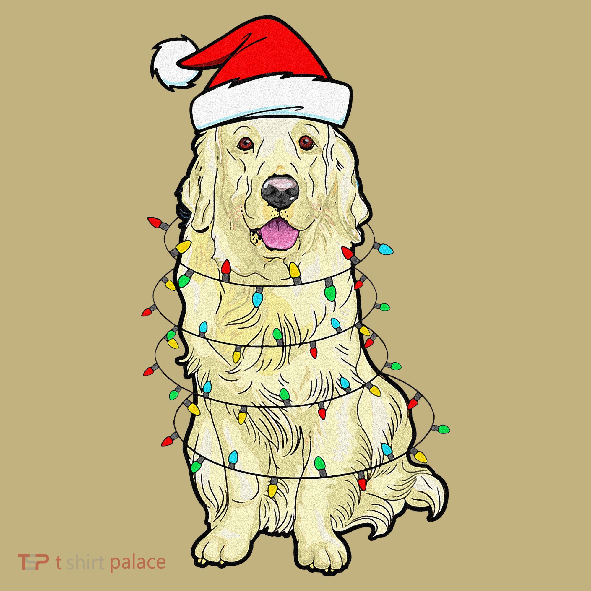 Cream Golden Retriever Dog Merry Xmas Christmas Lights T-Shirt
