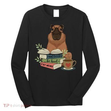 Capybara Glasses Reading Books Capybara Nerd Bookworm Long Sleeve Shirt