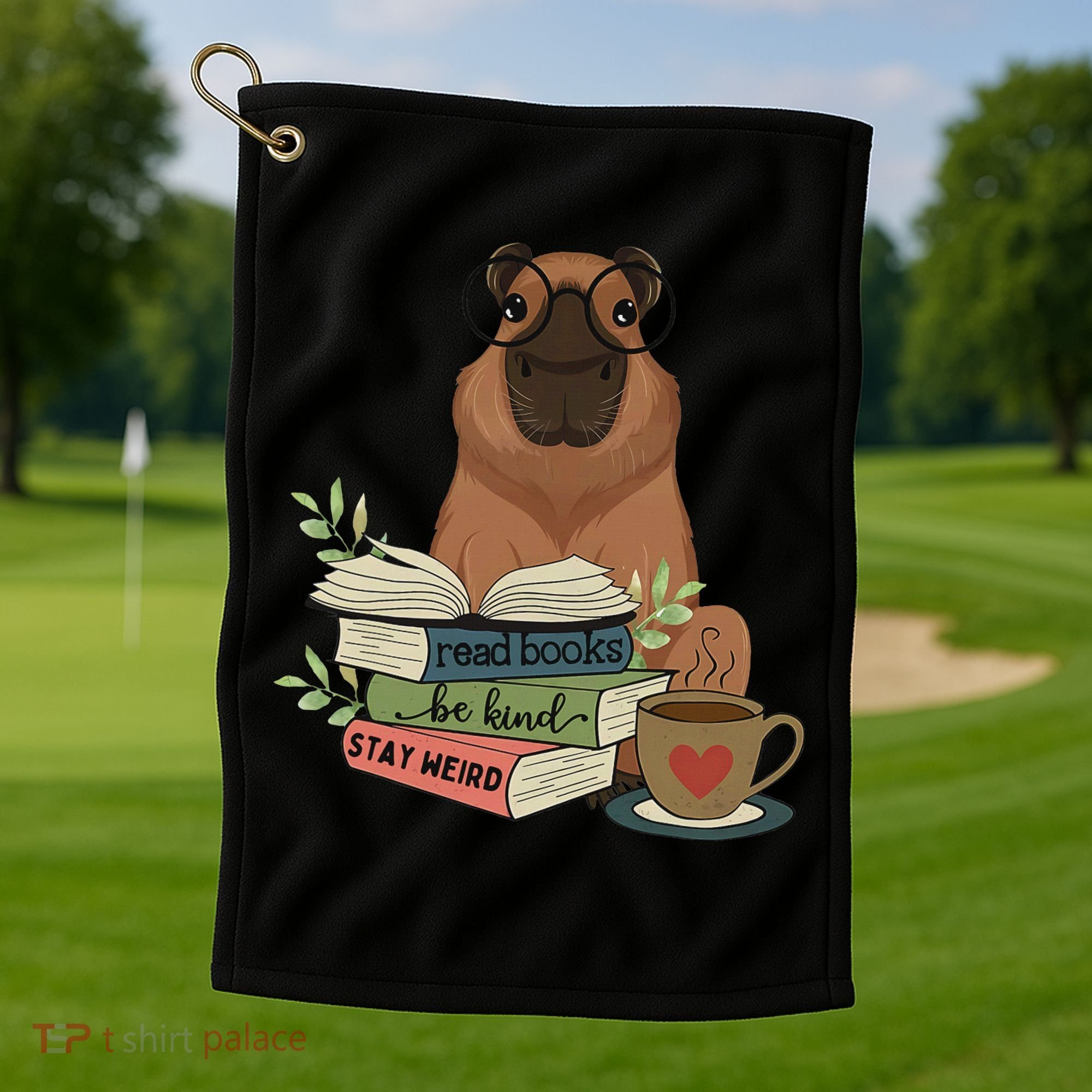 Capybara Glasses Reading Books Capybara Nerd Bookworm Golf Towel