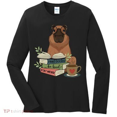 Capybara Glasses Reading Books Capybara Nerd Bookworm Women's Long Sleeve Shirt