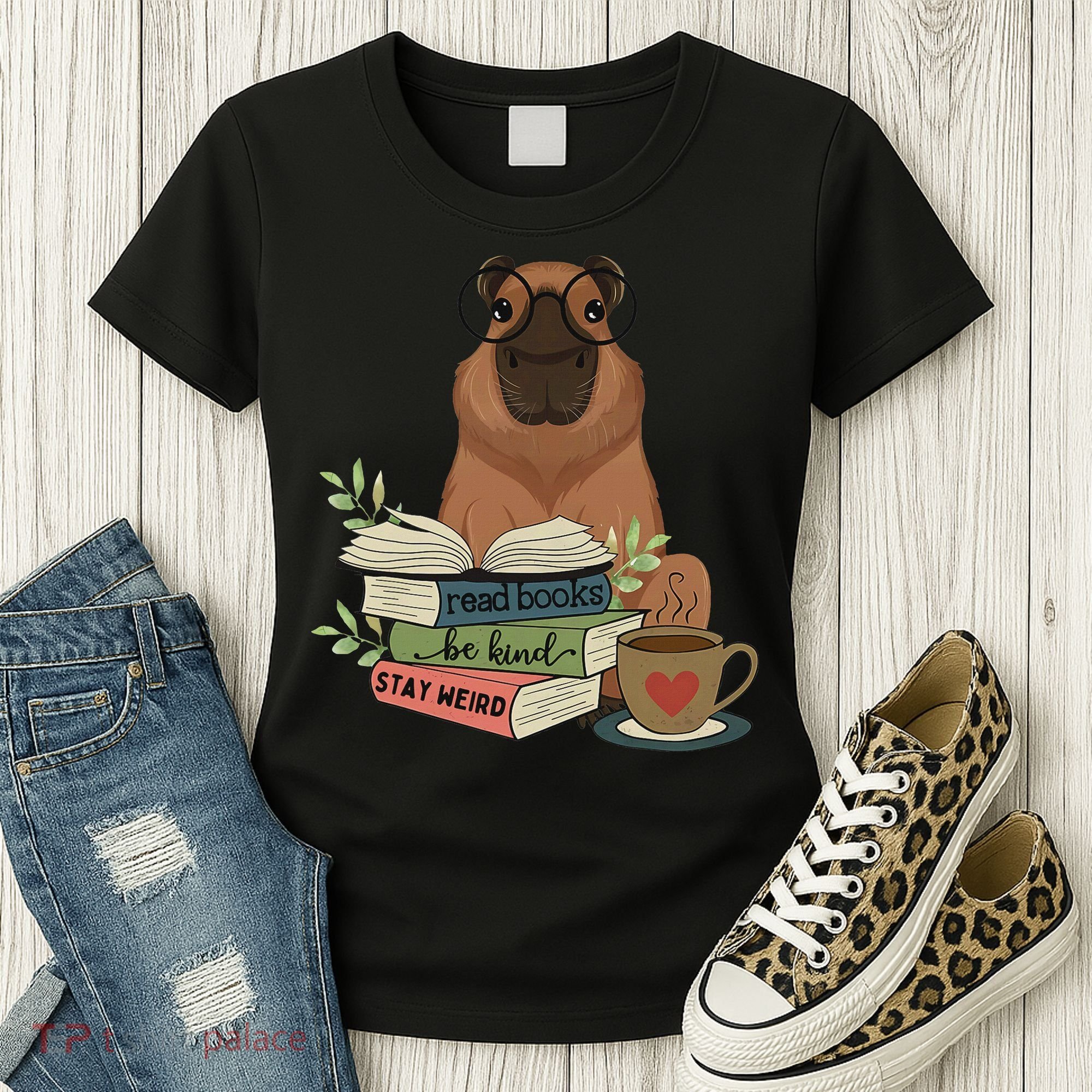 Capybara Glasses Reading Books Capybara Nerd Bookworm Women's T-Shirt