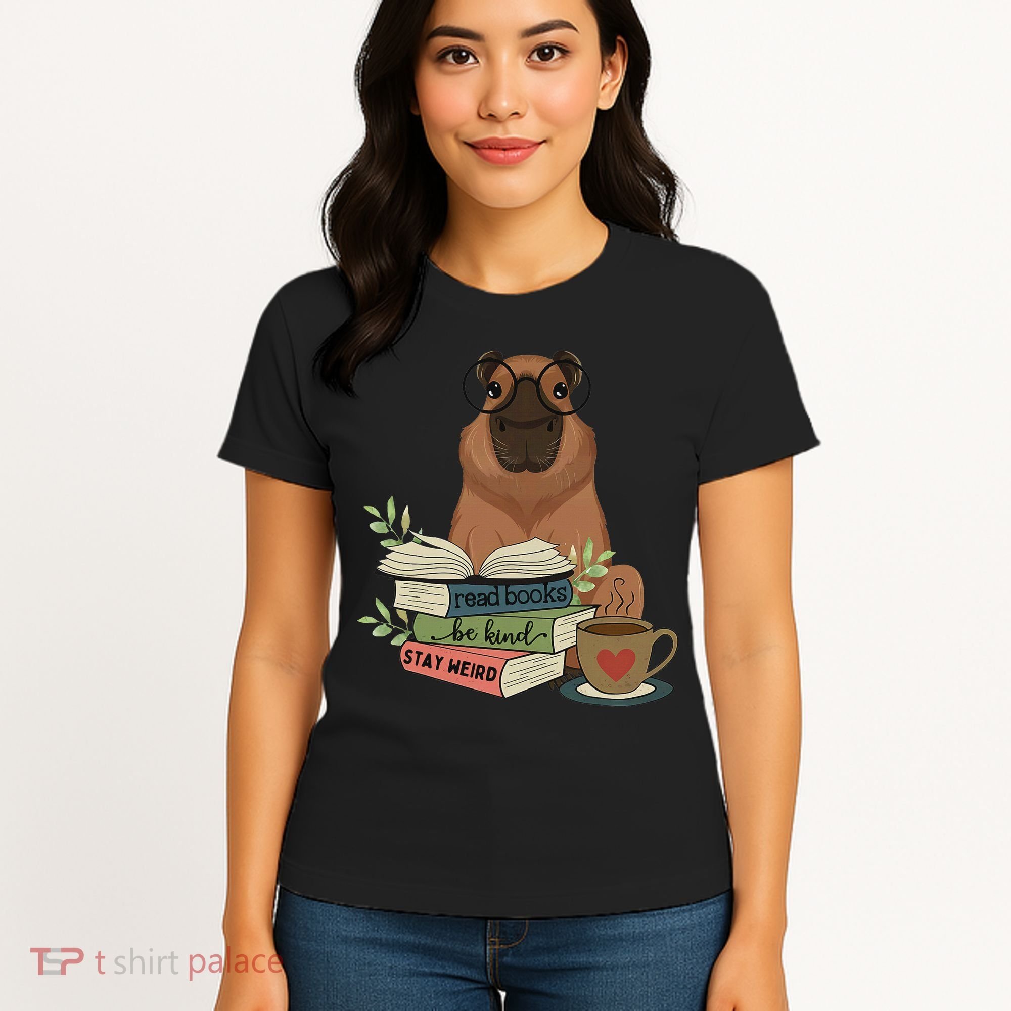Capybara Glasses Reading Books Capybara Nerd Bookworm Women's T-Shirt