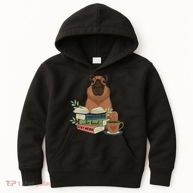 Capybara Glasses Reading Books Capybara Nerd Bookworm Kids Hoodie