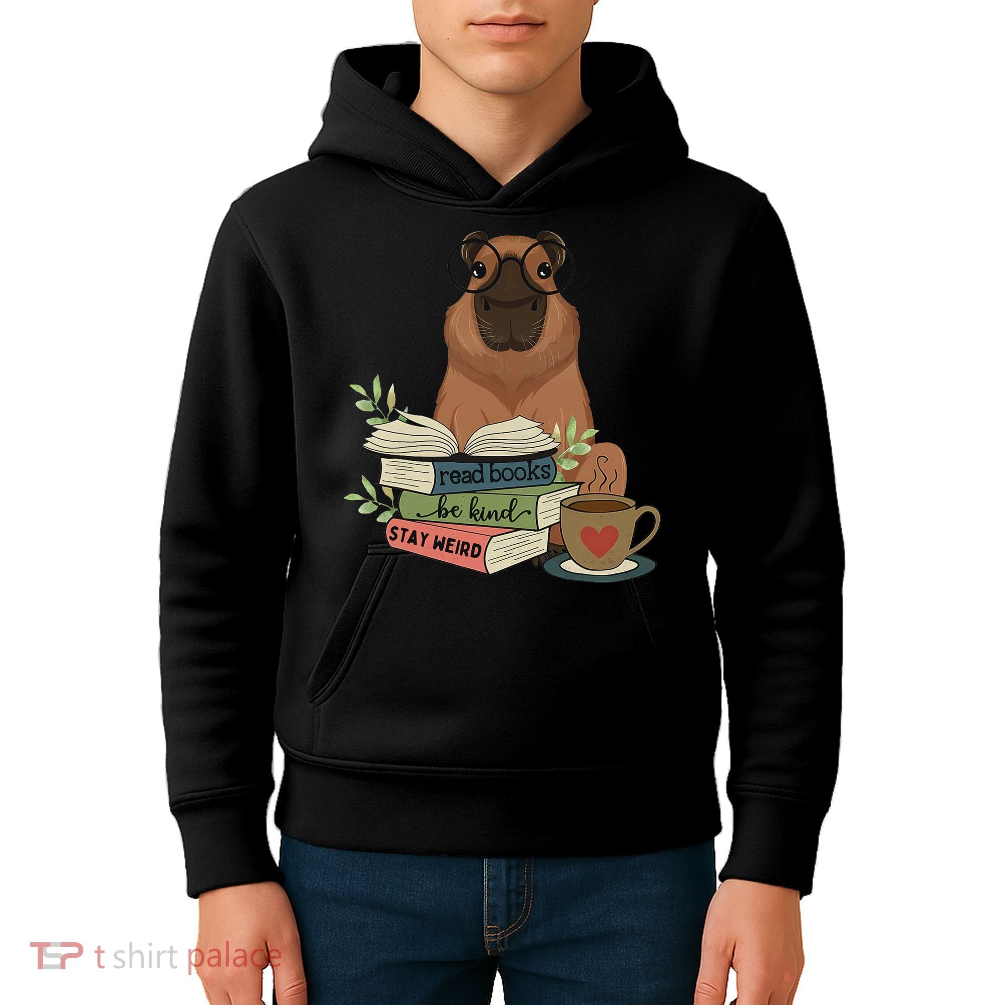 Capybara Glasses Reading Books Capybara Nerd Bookworm Kids Hoodie