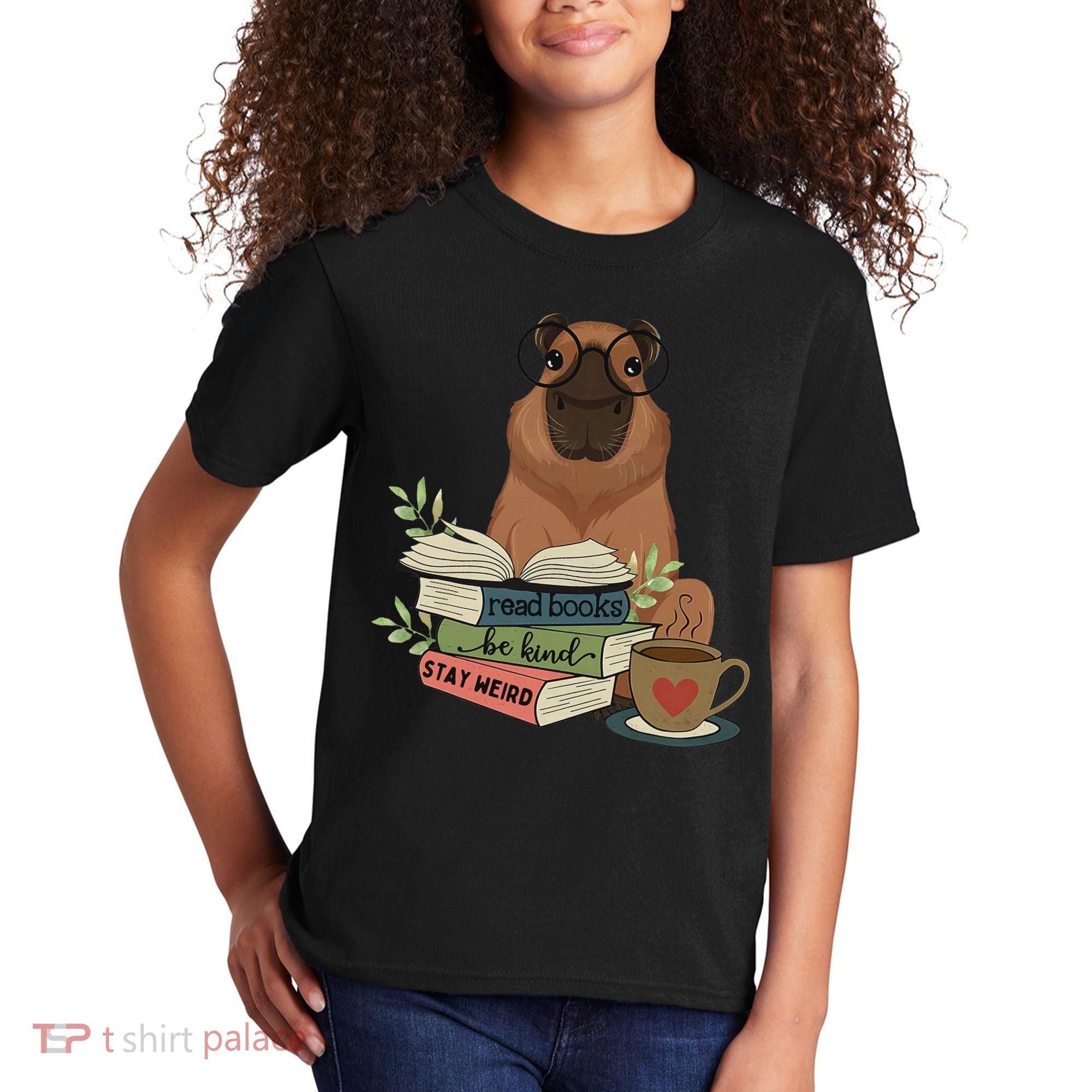 Capybara Glasses Reading Books Capybara Nerd Bookworm Kids T-Shirt