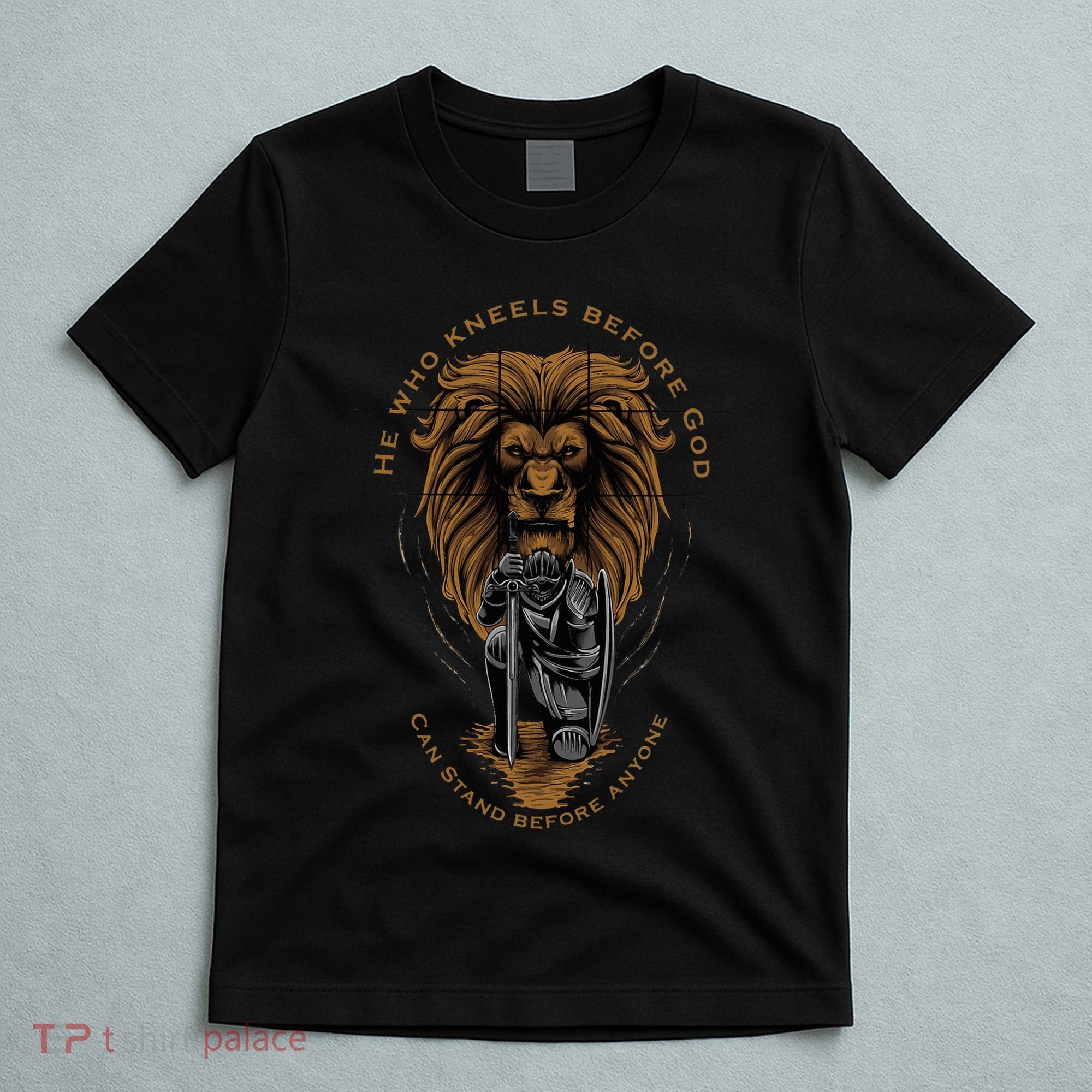 Christian Gifts Religious Kneeling Warrior Lion Of Judah T-Shirt