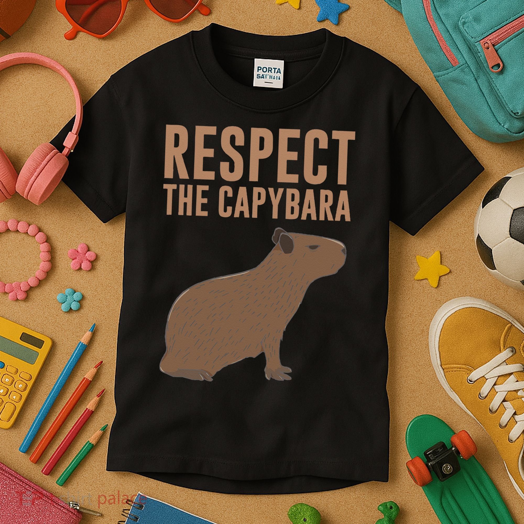Capybara Gifts Respect The Capybara Cute Animal Kids T-Shirt
