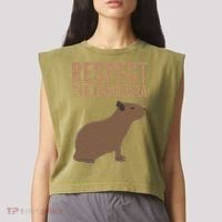 Capybara Gifts Respect The Capybara Cute Animal Garment-Dyed Women's Muscle Tee thumb 2