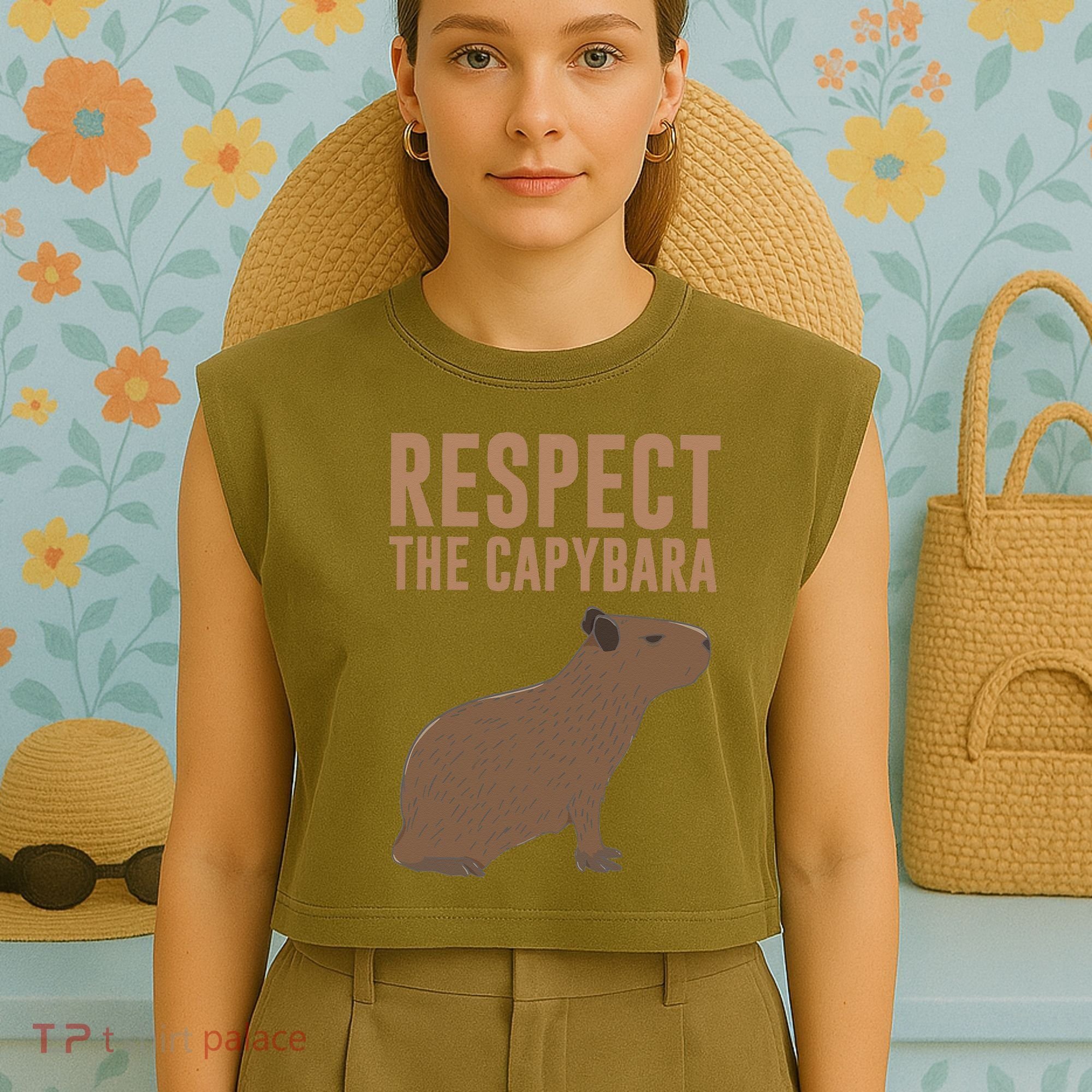 Capybara Gifts Respect The Capybara Cute Animal Garment-Dyed Women's Muscle Tee