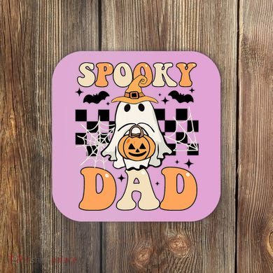 Cute Ghost Retro Spooky Season Halloween Spooky Dad Coaster