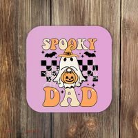 Cute Ghost Retro Spooky Season Halloween Spooky Dad Coaster thumb 0