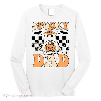 Cute Ghost Retro Spooky Season Halloween Spooky Dad Long Sleeve Shirt