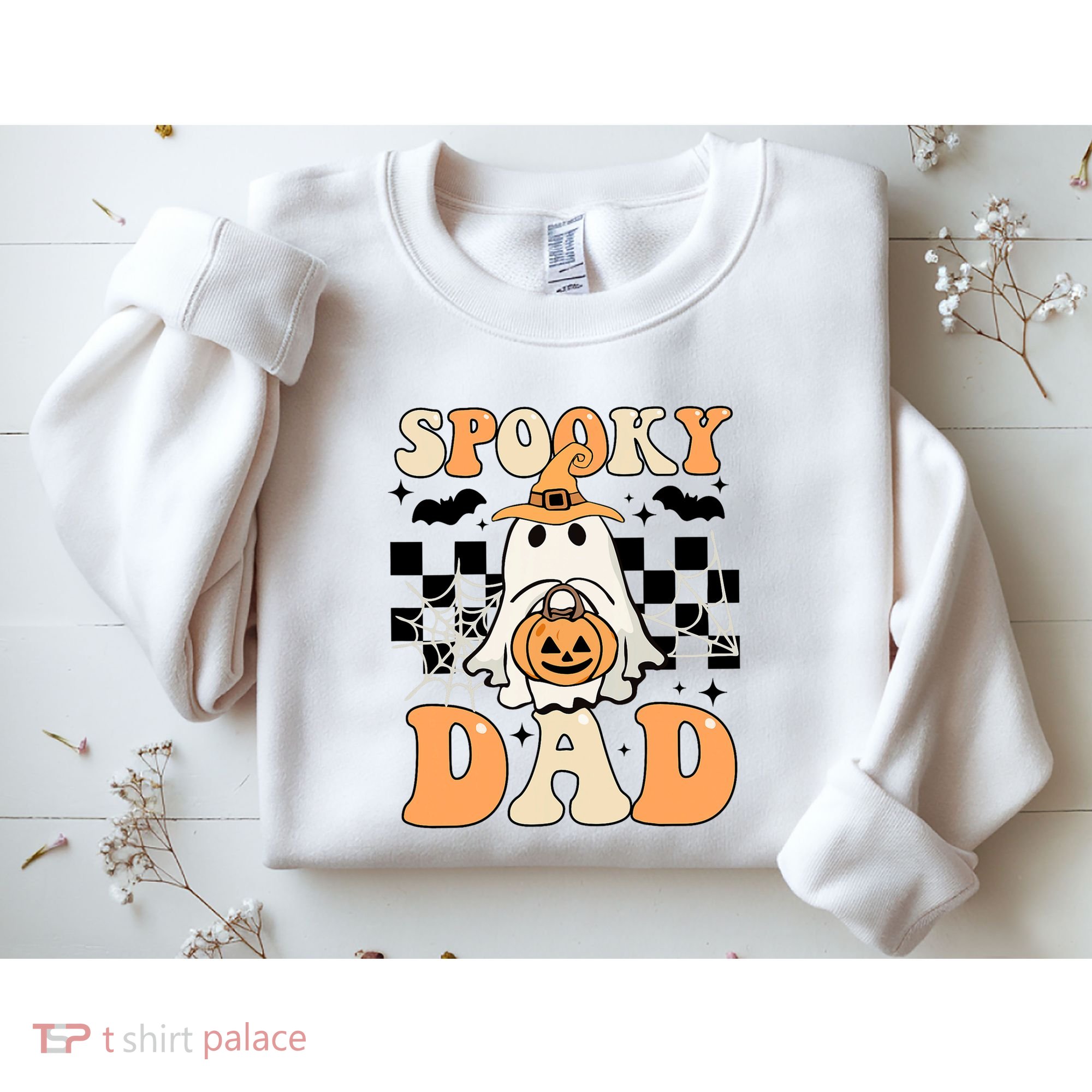 Cute Ghost Retro Spooky Season Halloween Spooky Dad Sweatshirt