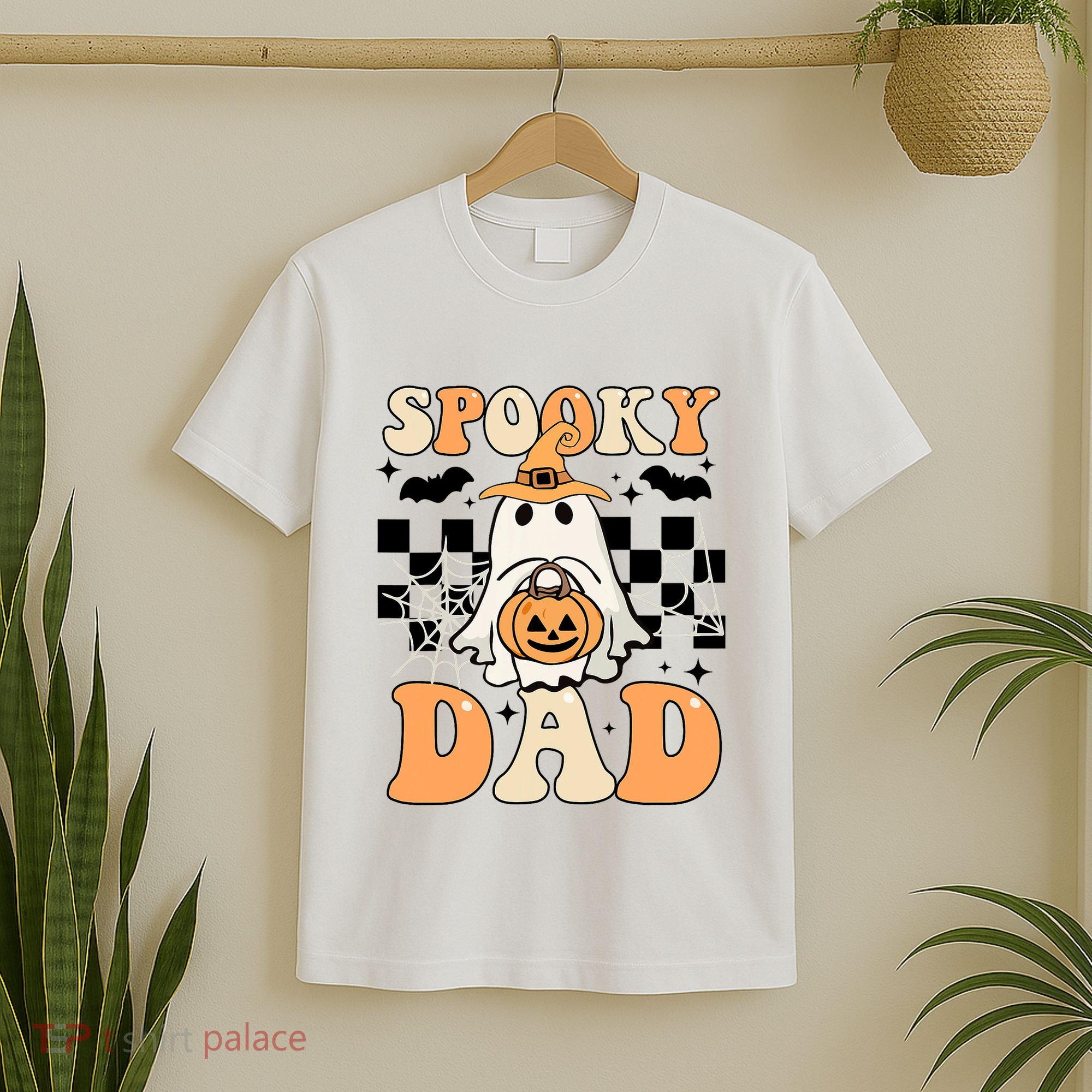 Cute Ghost Retro Spooky Season Halloween Spooky Dad T-Shirt