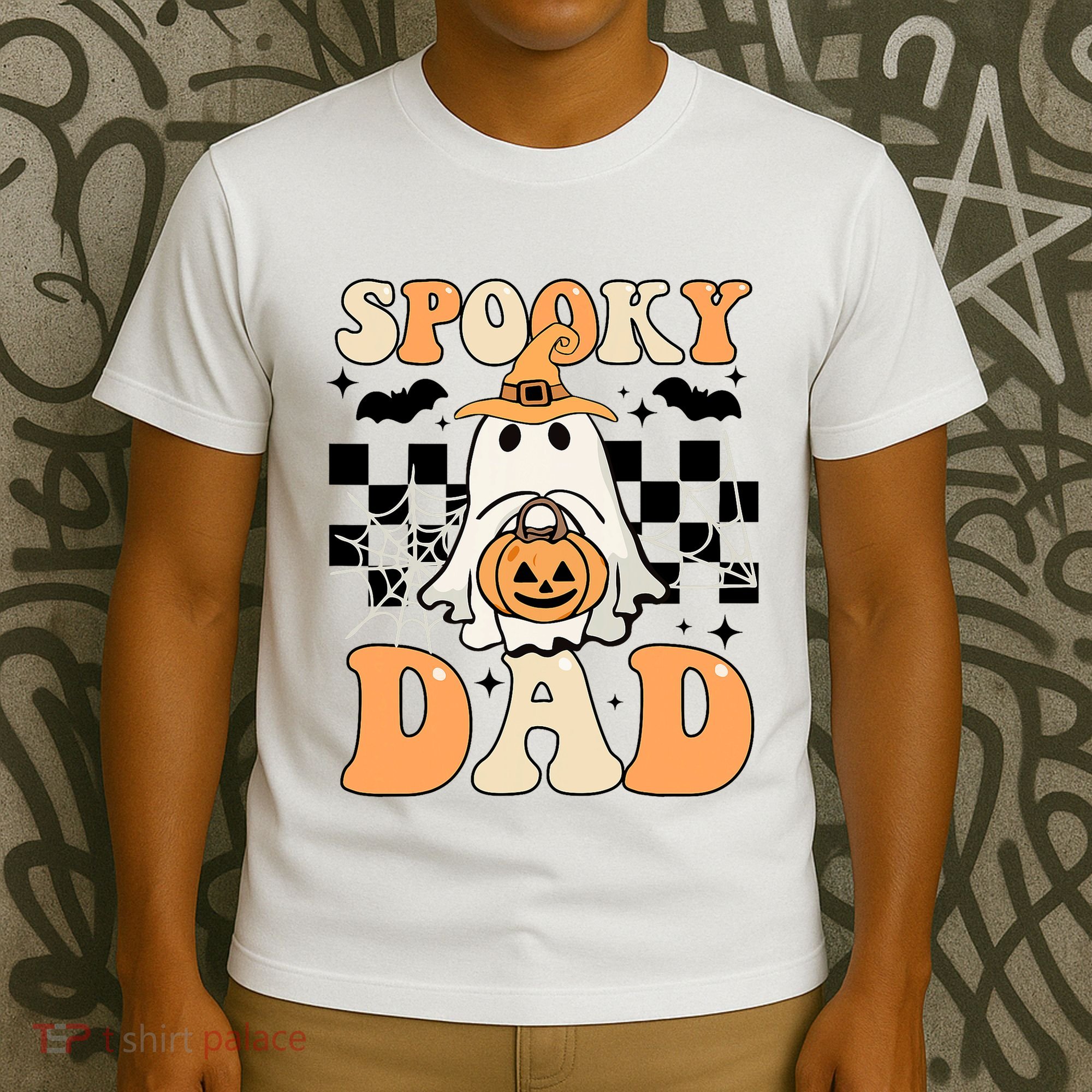 Cute Ghost Retro Spooky Season Halloween Spooky Dad T-Shirt