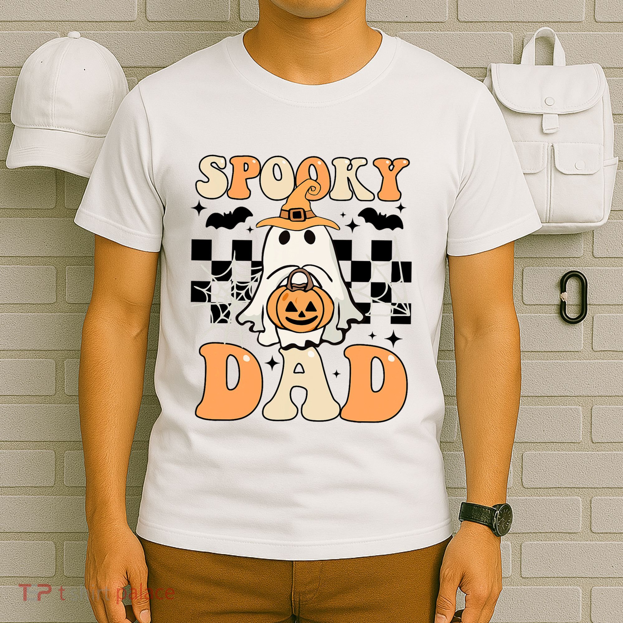 Cute Ghost Retro Spooky Season Halloween Spooky Dad T-Shirt