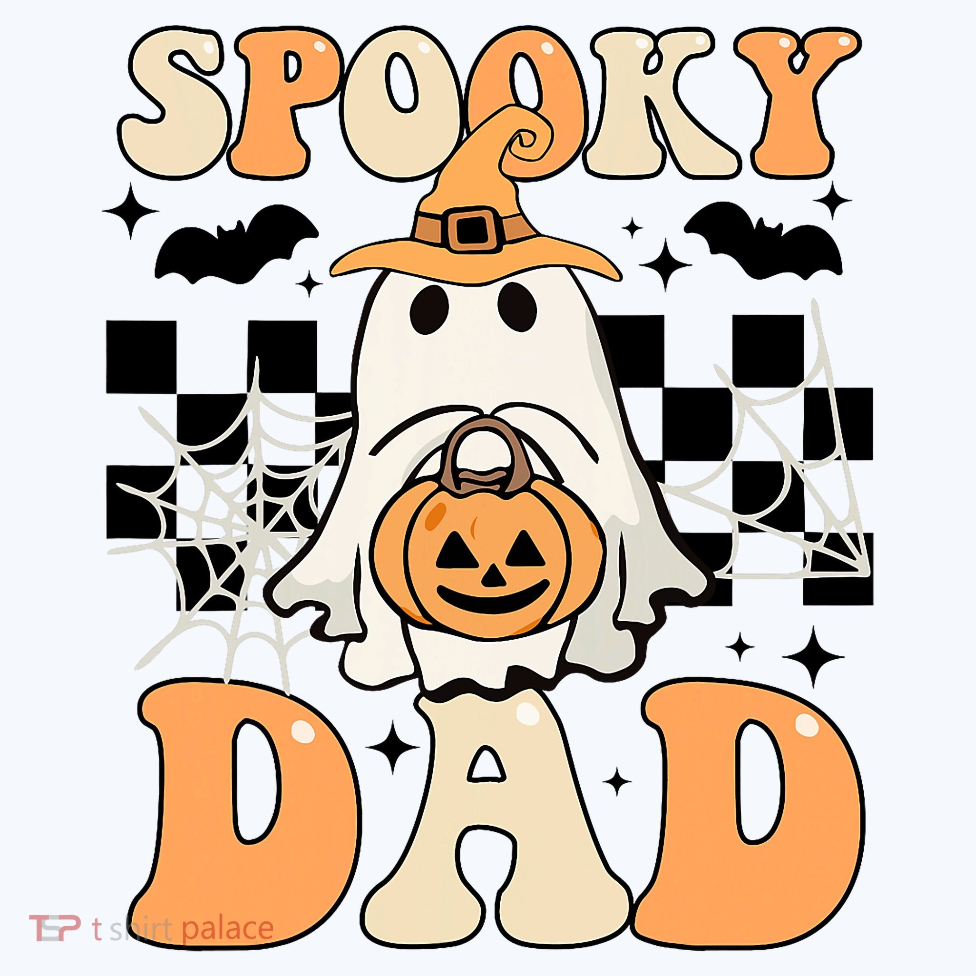 Cute Ghost Retro Spooky Season Halloween Spooky Dad T-Shirt
