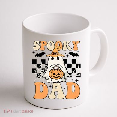 Cute Ghost Retro Spooky Season Halloween Spooky Dad Coffee Mug back