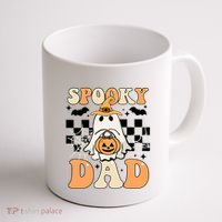 Cute Ghost Retro Spooky Season Halloween Spooky Dad Coffee Mug thumb 1