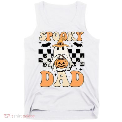 Cute Ghost Retro Spooky Season Halloween Spooky Dad Tank Top