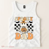 Cute Ghost Retro Spooky Season Halloween Spooky Dad Tank Top thumb 2