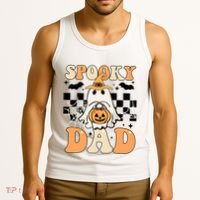 Cute Ghost Retro Spooky Season Halloween Spooky Dad Tank Top thumb 3