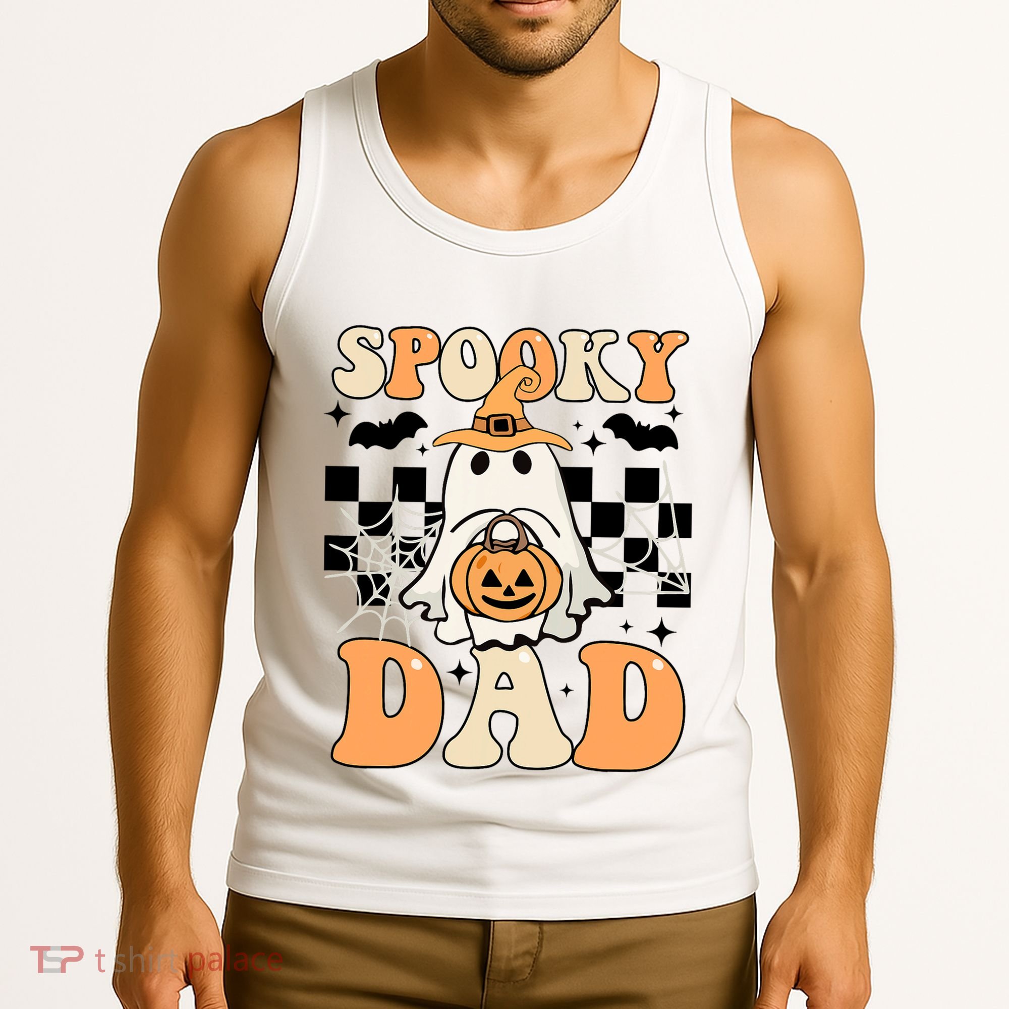 Cute Ghost Retro Spooky Season Halloween Spooky Dad Tank Top