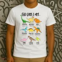 Cute God Says I Am Dinosaur Lover Funny Christian Kids T-Shirt thumb 3