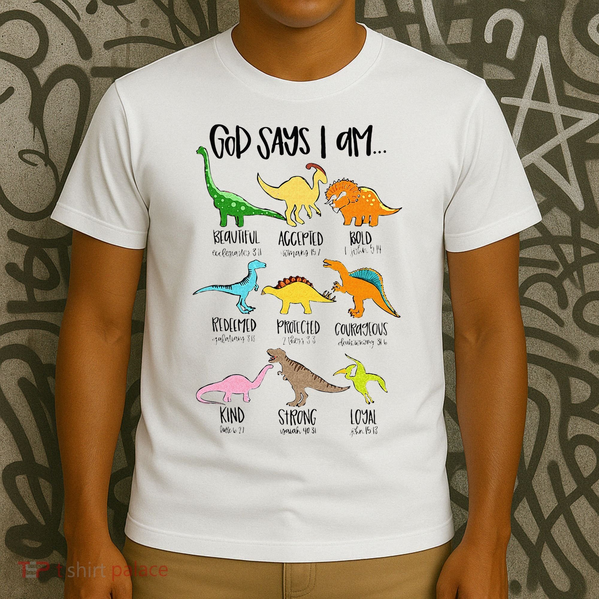 Cute God Says I Am Dinosaur Lover Funny Christian Kids T-Shirt