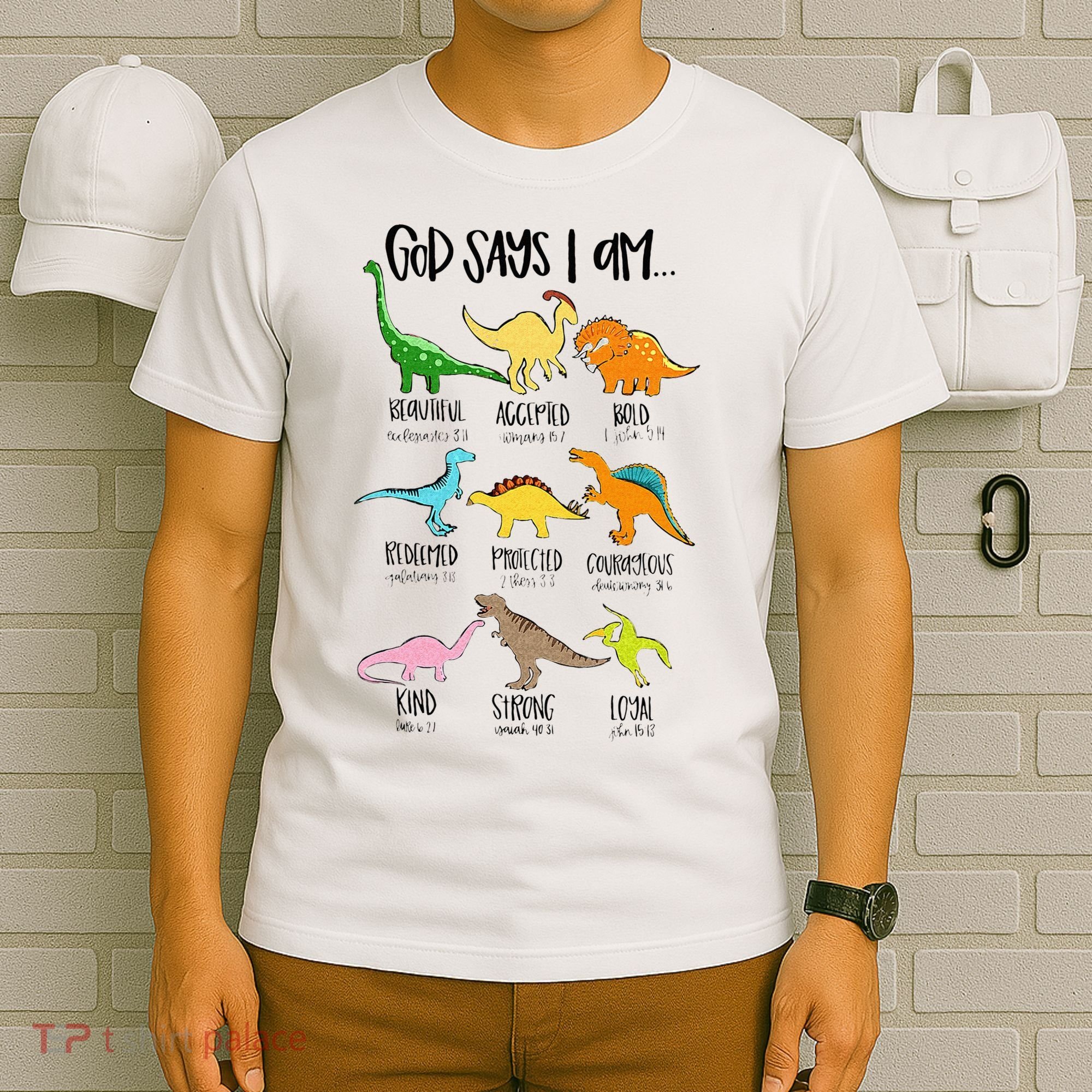 Cute God Says I Am Dinosaur Lover Funny Christian Kids T-Shirt