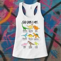 Cute God Says I Am Dinosaur Lover Funny Christian Kids Women's Tank Top thumb 3