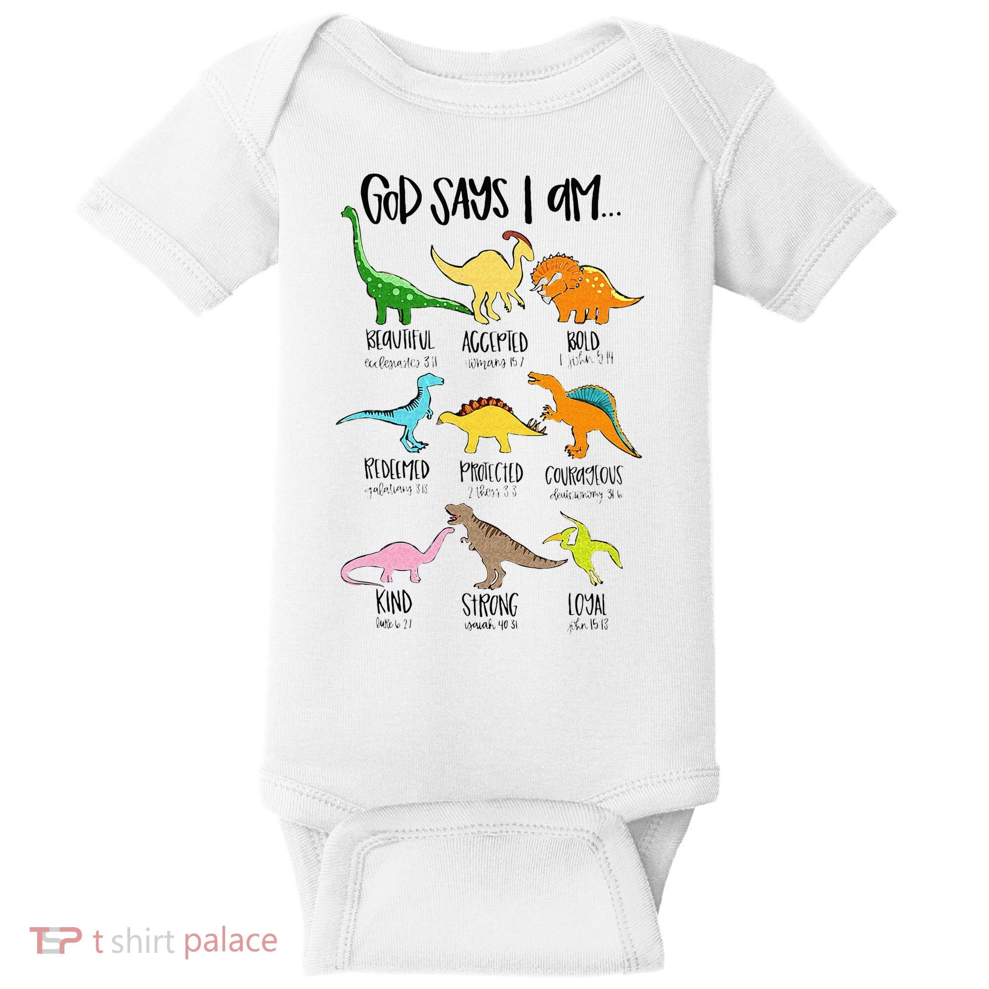 Cute God Says I Am Dinosaur Lover Funny Christian Kids Baby Bodysuit